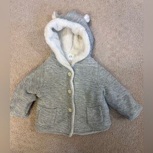 Baby GAP Knit Sherpa Jacket 6-12M Gray Hooded Bear Ears Cozy Coat